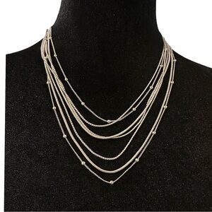 Multi Strand Necklace Silver Tone Adjustable Length Draped Look Boho